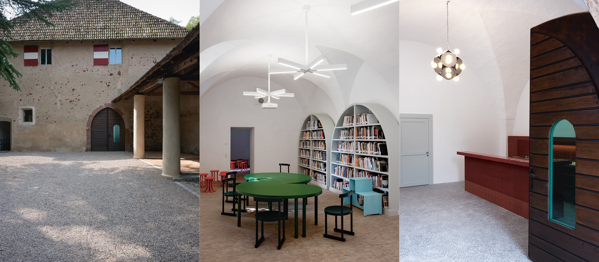 Spaces along the outer ring wall.